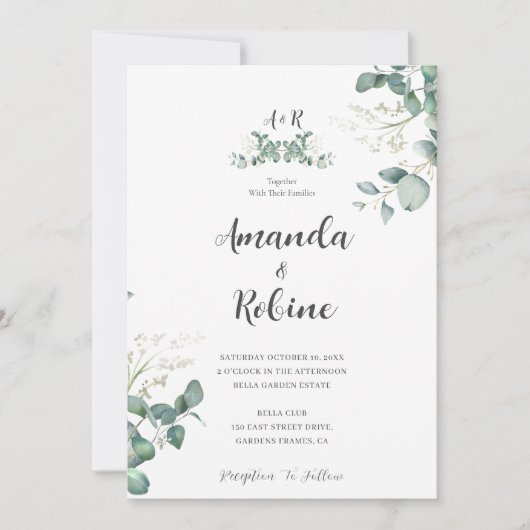 Faire-part de mariage de feuille d'eucalyptus mode (Devant)