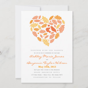 Faire-part de mariage de feuille et de coeur