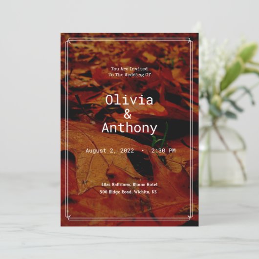 Faire-part de mariage de feuilles de chute rustiqu (Debout devant)