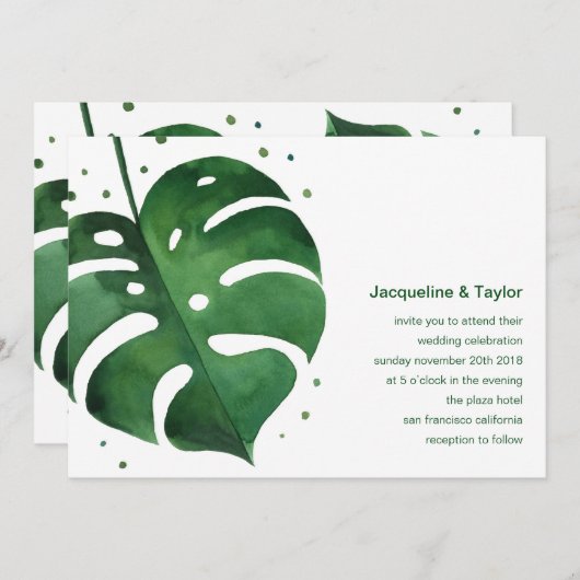 Faire-part de mariage de feuilles tropicales (Devant / Derrière)