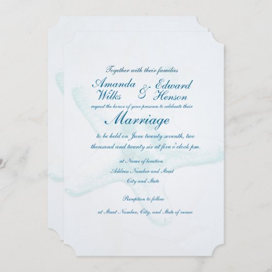 Faire-part de mariage de filigrane bleu Starfish (Devant / Derrière)