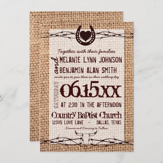 Faire-part de mariage de fils à barres pour impres (Devant / Derrière)