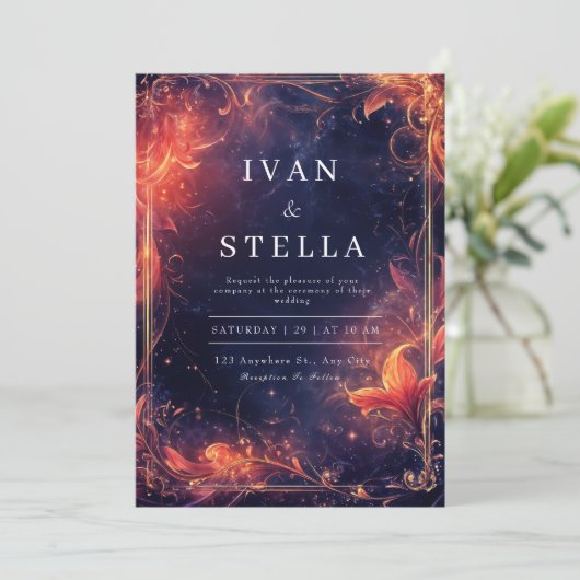 Faire-part de mariage de flamme céleste (Debout devant)