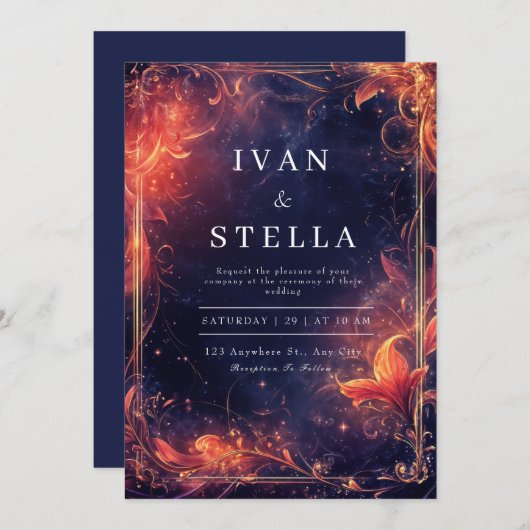 Faire-part de mariage de flamme céleste (Devant / Derrière)