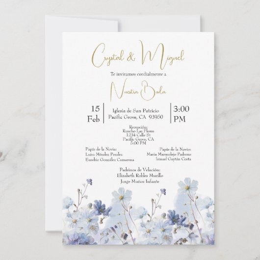 Faire-part de mariage de fleur de Columbine en esp (Devant)