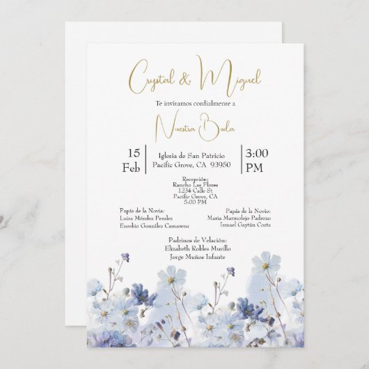Faire-part de mariage de fleur de Columbine en esp (Devant / Derrière)
