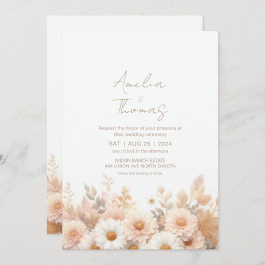 Faire-part de mariage de fleurs (Devant / Derrière)