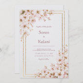 Faire-part de mariage de fleurs blanches d'or (Devant / Derrière)