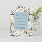 Faire-part de mariage de fleurs blanches en bleu p (Debout devant)