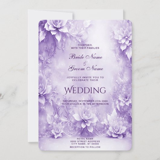 Faire-part de mariage de fleurs blanches violettes (Devant)
