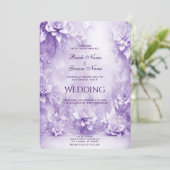 Faire-part de mariage de fleurs blanches violettes (Debout devant)