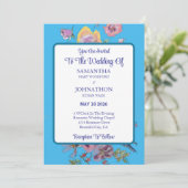 Faire-part de mariage de fleurs bleu Budgie (Debout devant)