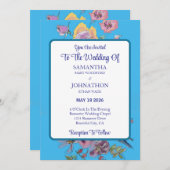 Faire-part de mariage de fleurs bleu Budgie (Devant / Derrière)