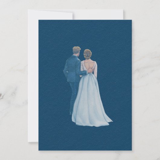 Faire-part de mariage de fleurs bleu marine (Dos)