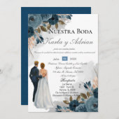 Faire-part de mariage de fleurs bleu marine (Devant / Derrière)