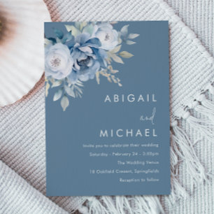 Faire-part de mariage de fleurs bleues d'hiver