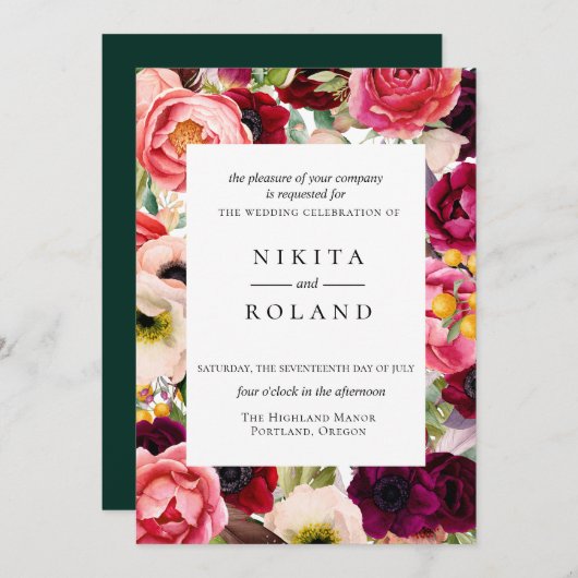 Faire-part de mariage de fleurs bohème (Devant / Derrière)