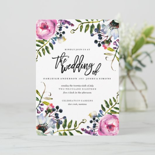 Faire-part de mariage de fleurs d'aquarelle (Debout devant)