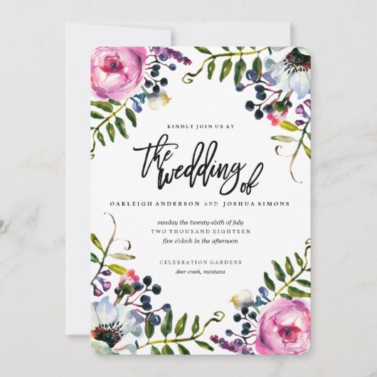 Faire-part de mariage de fleurs d'aquarelle (Devant)