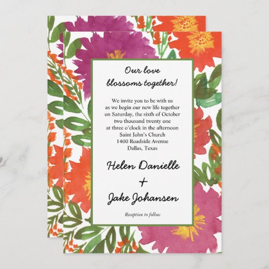 Faire-part de mariage de fleurs d'aquarelle (Devant / Derrière)