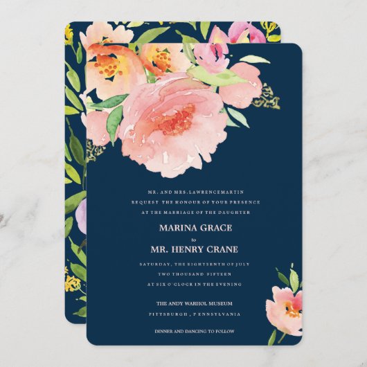 faire-part de mariage de fleurs d'aquarelle ・ MARI (Devant / Derrière)