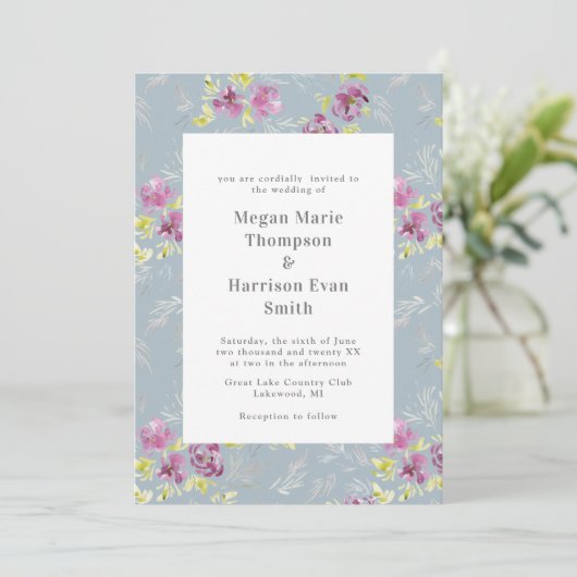 Faire-part de mariage de fleurs d'aquarelle modern (Debout devant)