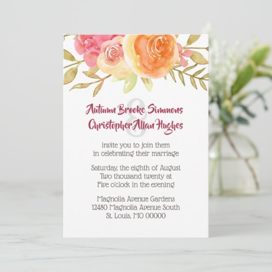 Faire-part de mariage de fleurs d'aquarelle Pastel (Debout devant)