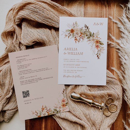 faire-part de mariage de fleurs d'automne rustique