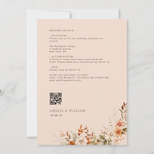 faire-part de mariage de fleurs d'automne rustique (Dos)