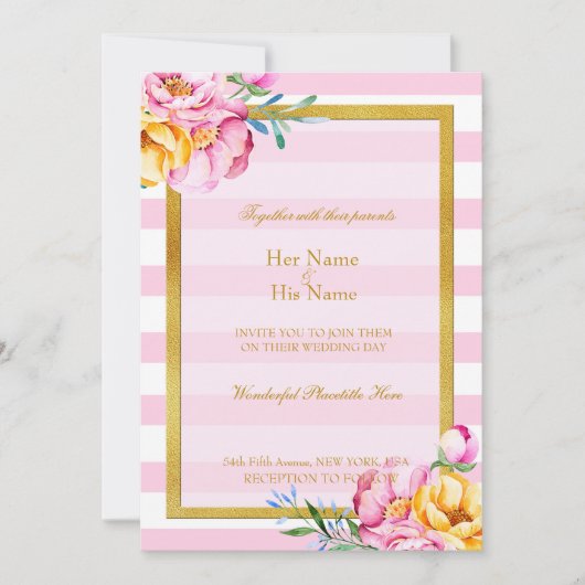 Faire-part de mariage de fleurs de cadres dorés ro (Devant)