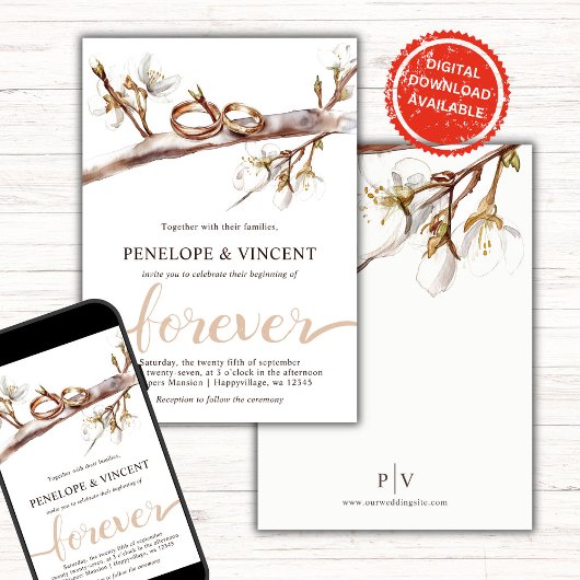 Faire-part de mariage de fleurs de cerisiers