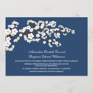 Faire-part de mariage de fleurs de cerisiers (bleu