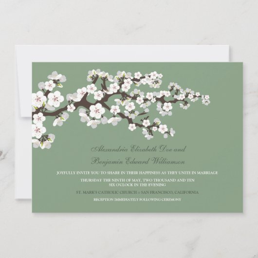 Faire-part de mariage de fleurs de cerisiers (vert (Devant)