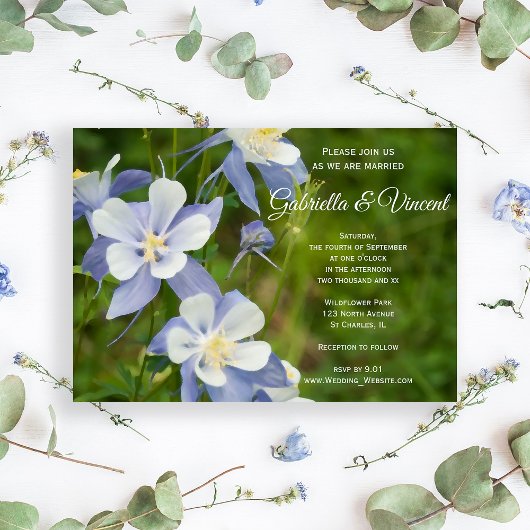 Faire-part de mariage de fleurs de colonne bleue