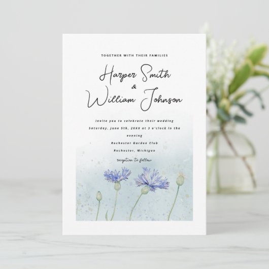 faire-part de mariage de fleurs de corail bleu (Debout devant)