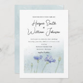 faire-part de mariage de fleurs de corail bleu (Devant / Derrière)