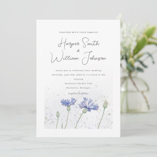 faire-part de mariage de fleurs de corail bleu (Debout devant)