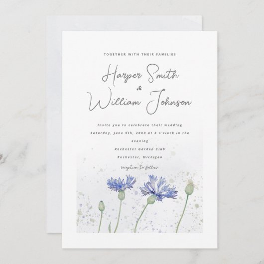 faire-part de mariage de fleurs de corail bleu (Devant / Derrière)