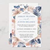 Faire-part de mariage de fleurs de denim et de flu (Devant / Derrière)