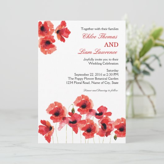 Faire-part de mariage de fleurs de pavot (Debout devant)