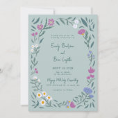 Faire-part de mariage de fleurs de prairie verte m (Devant)