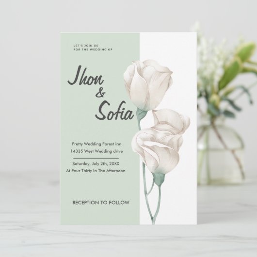 faire-part de mariage de fleurs de tulipes blanche (Debout devant)