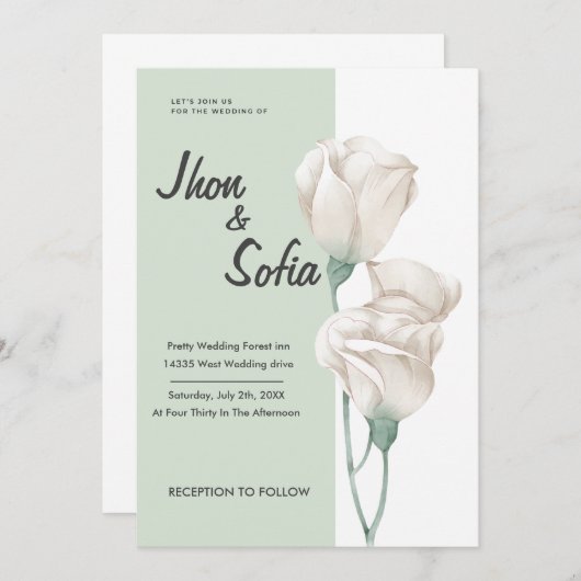 faire-part de mariage de fleurs de tulipes blanche (Devant / Derrière)