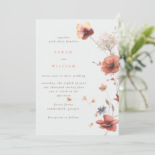 Faire-part de mariage de fleurs d'été (Debout devant)