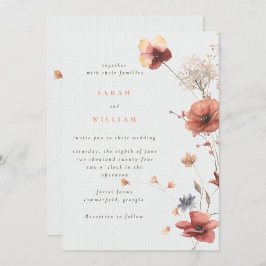 Faire-part de mariage de fleurs d'été (Devant / Derrière)