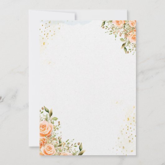 Faire-part de mariage de fleurs d'or et de pêche (Dos)