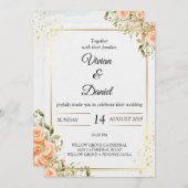 Faire-part de mariage de fleurs d'or et de pêche (Devant / Derrière)