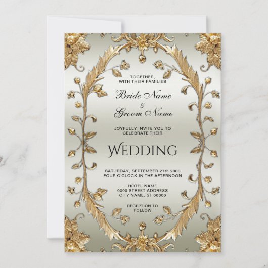 Faire-part de mariage de fleurs dorées (Devant)