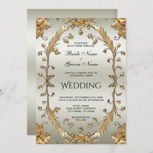 Faire-part de mariage de fleurs dorées (Devant / Derrière)