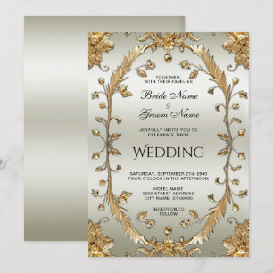 Faire-part de mariage de fleurs dorées